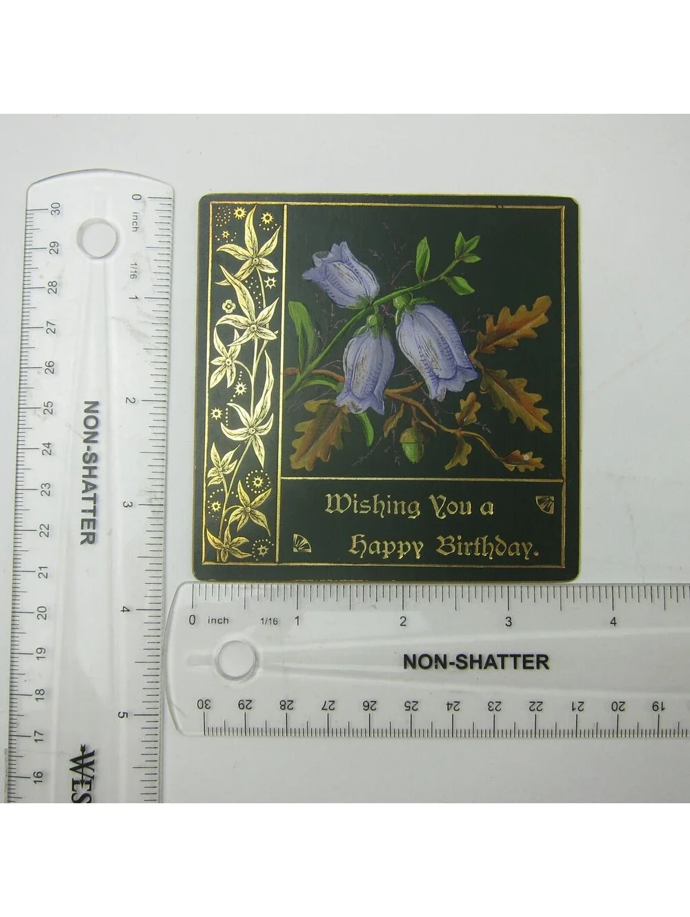 Victorian Birthday Greeting Card Floral Blue Bellflowers Gold Embossed Antique